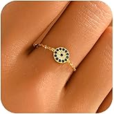 IPEPPY 925 Sterling Silver Evil Eye Dangling Charm Fidget Rings with Bead for Women 14k Gold Plated Blue Cubic Zirconia Adjustable Tassel Chain Ring Sacking Finger Statment Ring Jewelry Gifts