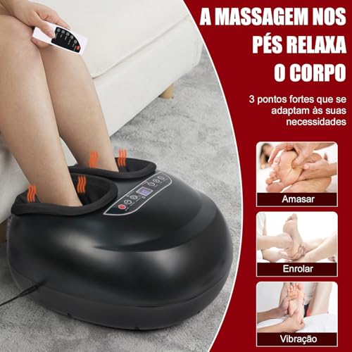 Máquina de Massageador de Pés com Calor, Massageador de Pés Shiatsu com Aquecimento e Controle Remoto, Massageador Profundo de Amassamento, Máquina de Massagem de Pés, 5 Níveis de Intensidade