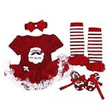 BabyPreg Baby Girls My First Christmas Santa Costume Party Dress 4PCS