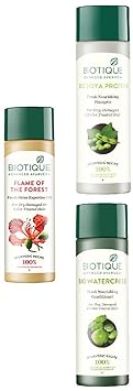 Biotique Bio Flame Of The Forest Fresh Shine Expertise Oil For Color Treated & Permed Hair + Biotique Bio Soya Protein Fresh Nourishing Shampoo for Dry Damaged and Color Treated Hair + Biotique Bio Watercress Fresh Nourishing Conditioner