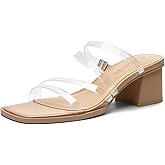DREAM PAIRS Women's Strappy Heels Block Open Toe Low Heel Chunky Mules Sandals Dress Shoes