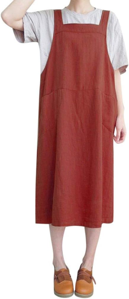 SMILEQ Dress Women Casual Sleeveless Straps Skirt Pinafore Sundress Ladies Loose Shirt Dress
