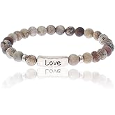 NTLX Christian Bracelets for Women – Love Bracelet – Natural Stone Stretch Prayer Bracelet – Inspirational Message Jewelry - Great Gift