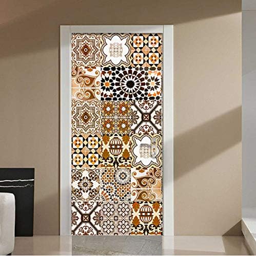 TWJYDP Door Sticker 3D Wall Modern Geometry Creative Art Wallpaper Living Room Kitchen Bathroom Waterproof Door Decals Papel De Parede 77X200Cm