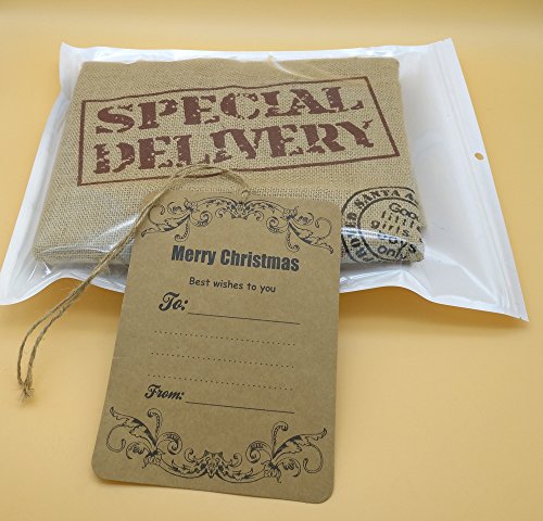 YIMEI Jute gift bag with drawstring,Stocking Stuffers & Holiday Gift Vintage Noel Hessian Burlap Santa Sack for Christmas, Brown