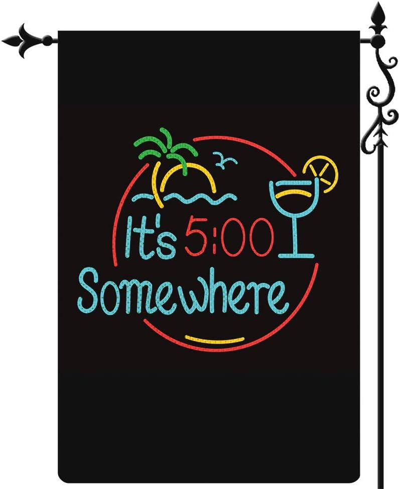 Coskaka Summer 5 O'Clock Somewhere Garden Flag,It's Five Party Flag Vertical Double Sided Buffalo Check Plaid Rustic Weatherproof Black Burlap Yard Lawn Outdoor Decor 12.5x18 Inch