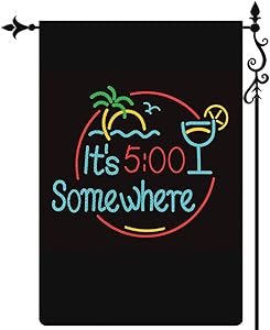 Coskaka Summer 5 O'Clock Somewhere Garden Flag,It's Five Party Flag Vertical Double Sided Buffalo Check Plaid Rustic Weatherproof Black Burlap Yard Lawn Outdoor Decor 12.5x18 Inch
