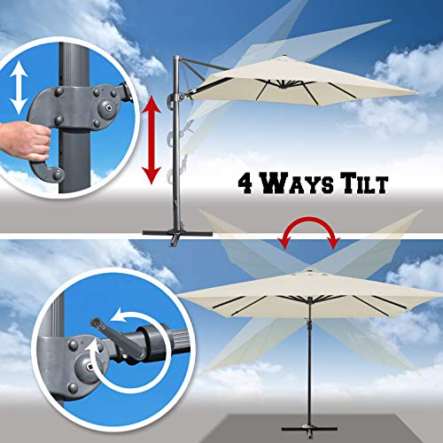 BenefitUSA 10'x10' Deluxe Sunbrella Patio Umbrella Off-Set Hanging Roma Umbrella Tilt & 360 Rotation Patio Heavyduty Outdoor Sunshade Cantilever Crank(Steel Cross Base is Included) (White) - Thumbnail 5