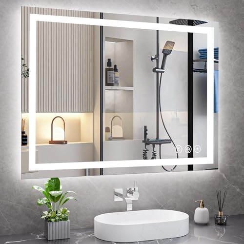 Koonmi 48x36 LED Bathroom Mirror with Light, Anti-Fog, 3 Colors | Backlit