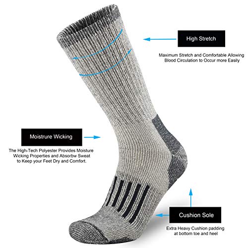 ONKE Merino Wool Cushion Crew Socks for Men Outdoor Hiking All Seasons Work Boot Heavy Thick