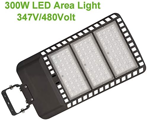 480V 300W LED Parking Lot Lights, 42000LM 1000W MH/HPS Equiv. Surge Protection 5000K DLC UL LED Shoebox Lights for Sports Court Parking Lot, Trunnion Mount