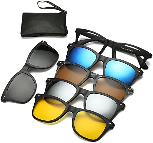 Magnetic Sunglasses Clip On Glasses Unisex Polarized Lenses TR90 Frame with 5 Lenses (2208, 54)