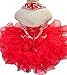 HuaiLian Baby Girls Sheer Neck Crystal Infant Mini Cupcake Pageant Skirt Dresses 1T Red