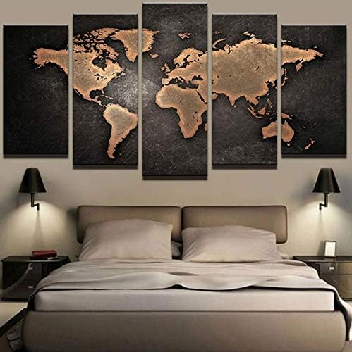 QThxqa Pinturas HD lienzo Abstracto para Sala de Arte de la pared Cartel 5 unidades Mundo Retro Mapas decoración Cuadros modulares Marcos