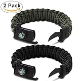 Braylin Protection Paracord Bracelet, 2 pcs Camping Paracord Survival Bracelet Kit, Outdoor Hiking Travelling Hunting Gear, Emergency Tactical Parachute Rope Bracelet, Compass, Flint Stone, Fire Start