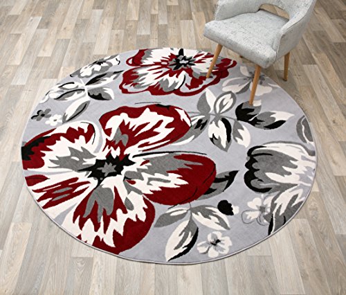 Rugshop Modern Floral Round Area Rug, 6' 6" Diameter, Red