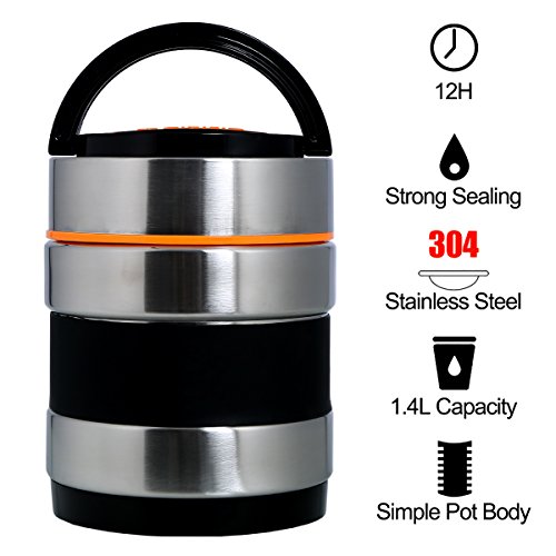 Vacuum Insulated Lunch Box Keep Food Warm Lunch Containers Stainless Steel Bento Box Thermal Insulating Food Carriers Leakproof Food Savors Heat Holding 8hr with Folding Spoon 3 Tiers - Thumbnail 5