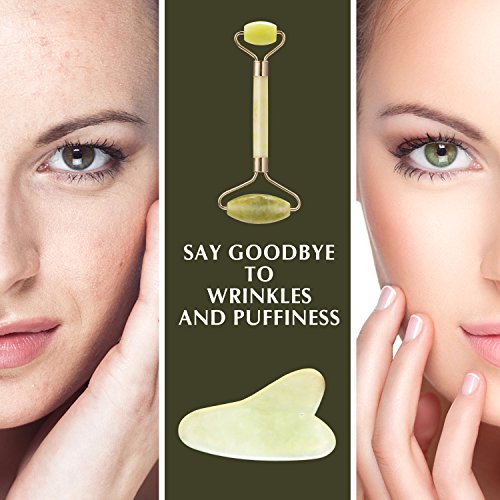 image for SHISOH Jade Roller for Face + Convenient Gua Sha Scraping Massage Tool