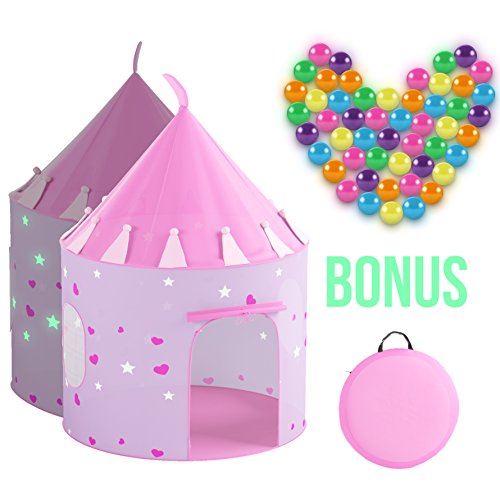 LimitlessFunN Princess Pop Up Kids Play Tent | Includes Star Lights & Carrying Case |, Children Indoor Castle Playhouse for Girls, Toddlers, 41" D x 41" W x 53" H