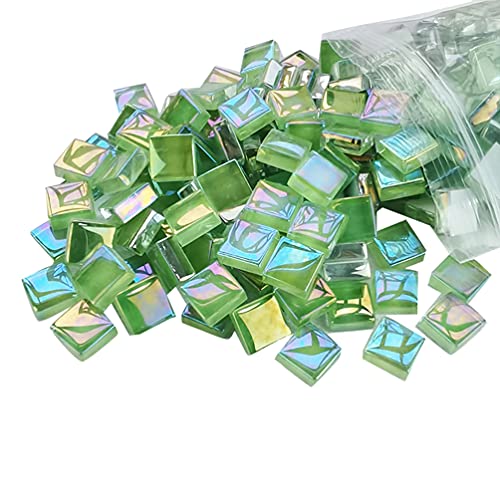 Focal20 Mosaic Tiles Square Iridescent Crystal Mosaic Glass Tile for Crafts, Mosaic Pieces DIY Picture Frames Handmade Jewelry Art Decoration Gifts,100 Pieces (Green)