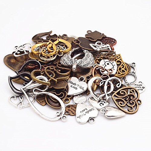 100g Assorted Love Heart Shape Punk Steampunk Charm Pendant Connector for Necklace Bracelet Anklet DIY Crafting Accessories(Color&Random)