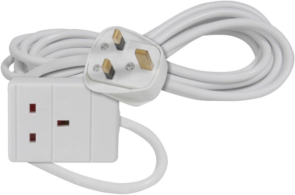 MERCURY 1 Gang 13A UK Mains Extension Lead 3 Metre White Rewireable BS1363/A