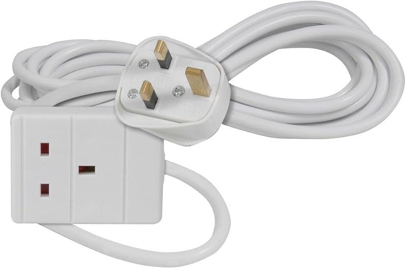 MERCURY 1 Gang 13A UK Mains Extension Lead 3 Metre White Rewireable BS1363/A