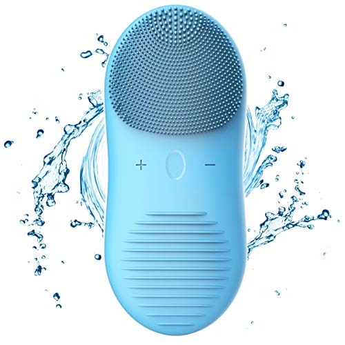 Automatic Facial Cleansing Brush Wireless Charging Electric Waterproof Silicone Facial Brush with 12 Speeds for Deep Cleansing, Gentle Exfoliating, Anti-Aging Skin Care, Massaging-Blue