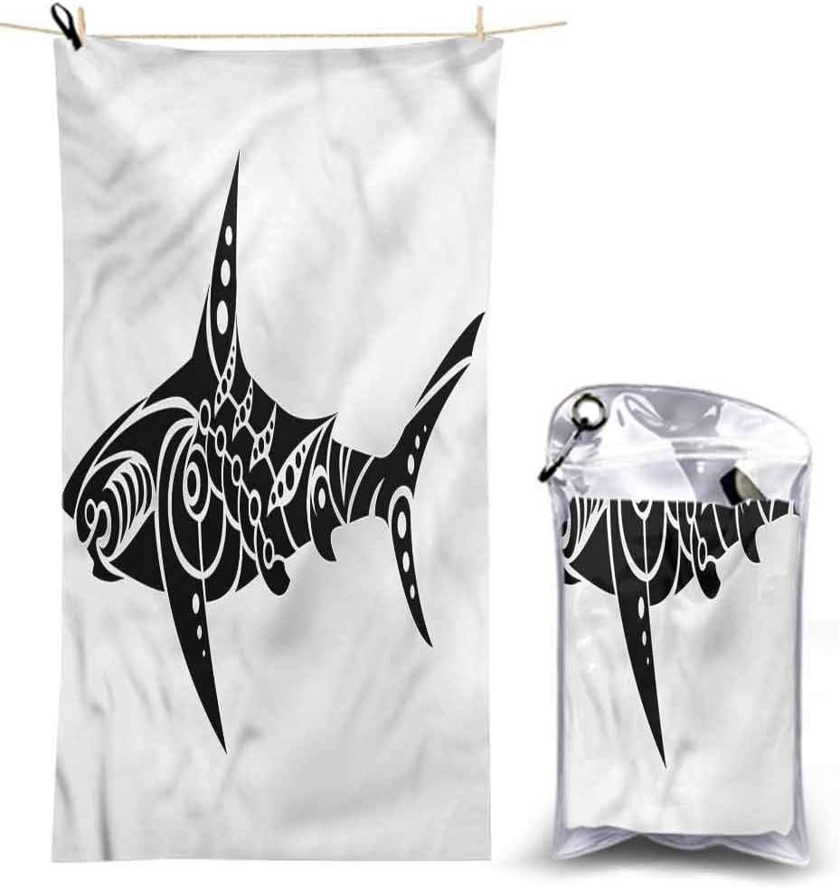 Ahuimin Beach Towels, Tribal,Shark Tattoo Design Artwork, 63 x 31 Inches Quick Fast Dry Super Bath Towels Absorbent Lightweight Pool Beach Blanket