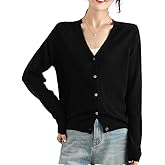 G Guzemor Women's 100% Merino Wool Lightweight V-Neck Cardigan Sweater Button Down Long Sleeve Knitwear Outwear Tops