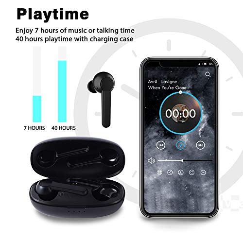 SPRITREE Bluetooth Earbuds TWS Stereo Wireless Earbuds with Charging Case Bluetooth 5.0 Earbuds with Noise Cancellation Mic, Touch Control, 40Hours Playback for iPhone and Android