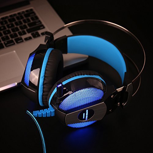 KOTION EACH GS500 Professional 3.5mm PC Stereo Gaming Headset, Bass Headphones, Comfortable Headband with in-line Mic, Integrated Microphone, LED Light for PS4 PC Computer Laptop Mobile Phones (Blue)