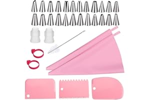 34-Piece Piping Bags and Tips Set. Two Reusable Silicone Piping Bags with 24 pcs Stainless Steel Nozzle Icing Tips Set, 3 Ici