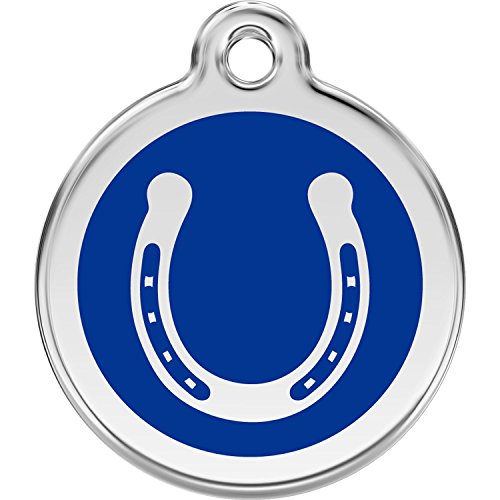 Red Dingo Personalized Horse Shoe Pet ID Dog Tag (Medium Dark Blue)