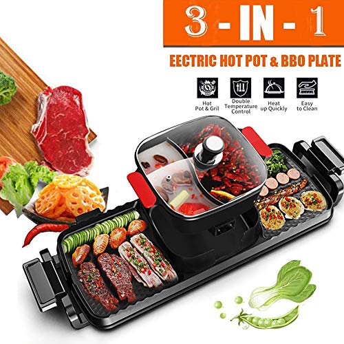 KECOP Electric Smokeless Hot Pot Grill Indoor Barbecue, 2200W 3 in 1