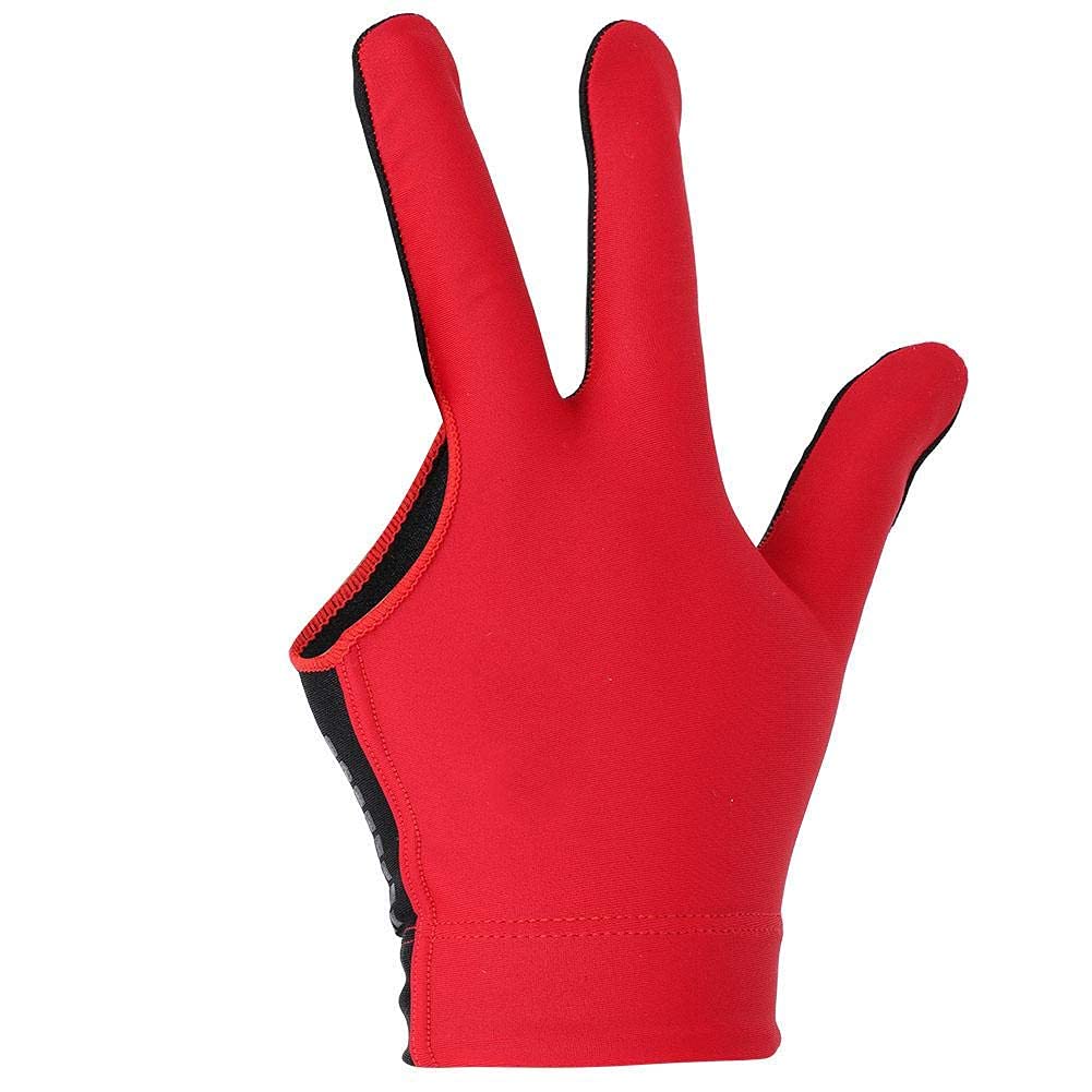 Snooker Gloves Open Three Finger Gloves Pool Cue Gloves Spandex Left Hand for Men Women 4 Colors Billiard Accessories(Red)