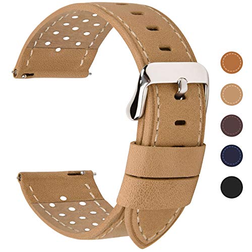 Fullmosa 5 Colors for Watch Band, Quick Release Breeze Leather Watch Strap 18mm 20mm 22mm 24mm,18mm Khaki