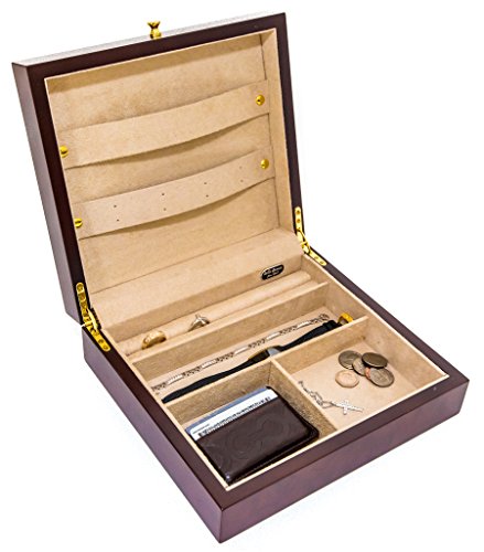Bello Games New York, Inc. Greenwich Avenue Deluxe Burl Finished Men's Valet Jewelry Chest