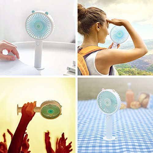 OURRY Handheld Fan, Mini Small Portable Personal Rechargeable Desk Desktop Table Cooling USB Fan Quiet with 2000mAh Battery 3 Speeds Cute Design for Home Office Outdoor and Travel (Blue)