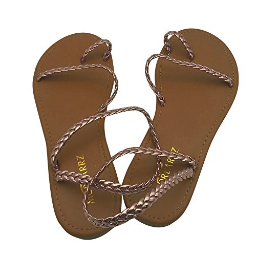 Newest Women's Sandals,Sunyastor Summer Ladies Sandals Cross Strap Flat Ankle Roman Casual Flip Flops Shoes Beach Sandals Gold - Thumbnail 4
