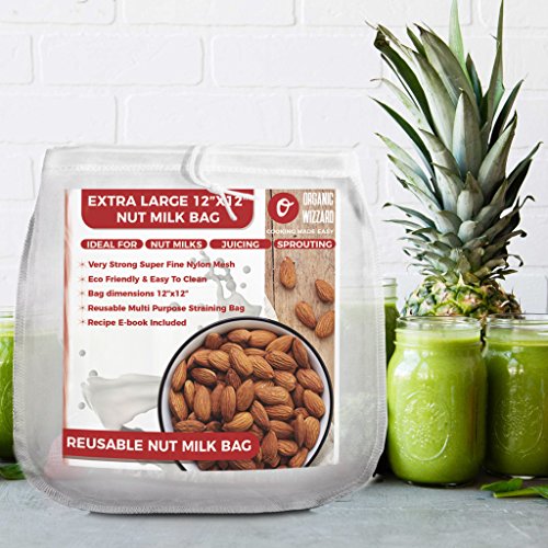Organic Reusable Nut Milk Bag – Best Quality Almond Milk Bag and Muslin Strainer – Fine Nylon Mesh Cheesecloth & Cold Brew Coffee Filter – 12”x12” Premium Quality Food Sack + Free Ebook - Thumbnail 5
