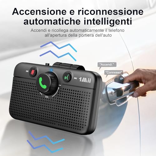 1Mii Bluetooth 6.0 Handsfree Car Kit with Siri Assistant Voice Commands by Google Speaker, Handsfree Calling, GPS, Auto Connection, 5W Speaker, Dual Link Connectivity