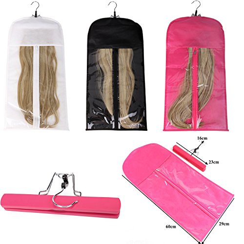 Hair Extensions Storage Dust Proof Bag Wig Storage Bags with Wooden Hanger Carrier Case Protection for Human Hair Extensioms and Wig