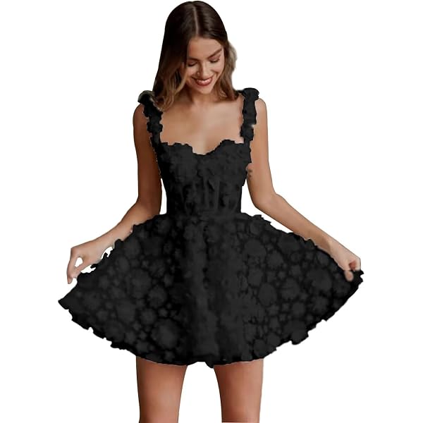 Amazon.com: XIAOMANYAO Mini Short Homecoming Dresses 3D Flower Lace  Spaghetti Straps Prom Evening Dresses Black 2 : Clothing, Shoes & Jewelry