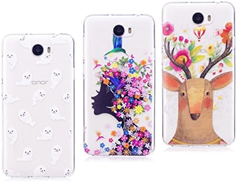 [3-Pack] Soft Silicone Case for Huawei Y5 II/Y5 2, Cover for Y5 ii 2 (cun-l21) cun-l01 Lovely Girls TPU Bumper Transparent Clear Slim-Fit Scratch Resistant ( Flower Girl +Seal+Sika deer )
