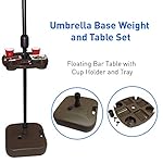 EasyGoProducts Umbrella Base Weight and Table Set, Plastic Universal Weighted Stand Water or Sand Weighted Stand, Floating Bar Table with Cup Holder and Tray, 21 Ltr Capacity, Brown