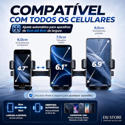 Suporte Celular Veicular para Carro 360° Premium, Ventosa Ultra Forte, Antivibração, Sistema Antiqueda Reforçado, Ajuste 4 Eixos, Fixação Firme no Painel e Vidro, Compatível com Todos Celulares