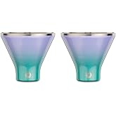 SNOWFOX Premium Vacuum Insulated Stainless Steel Martini Glass, Set of 2, Martinis Stay Icy Cold, Stemless Cocktail Glasses, Elegant Home Entertaining, Bold Beautiful Barware Set, 8 oz, Mermaid