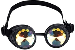 OMGREAT Kaleidoscope Goggles for Raves Trippy Psychedelic Steampunk Glasses with Rainbow Prism Diffraction Crystal Lenses