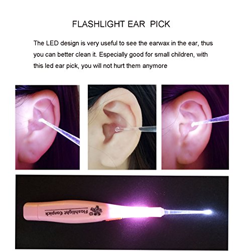 SunMine 6pcs Ear Pick with Light LED Ear Curette Earwax Removal Ear Cleaning Set with Storage Box